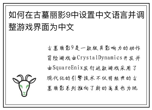 如何在古墓丽影9中设置中文语言并调整游戏界面为中文 如何在古墓丽影9中设置中文语言并调整游戏界面为中文